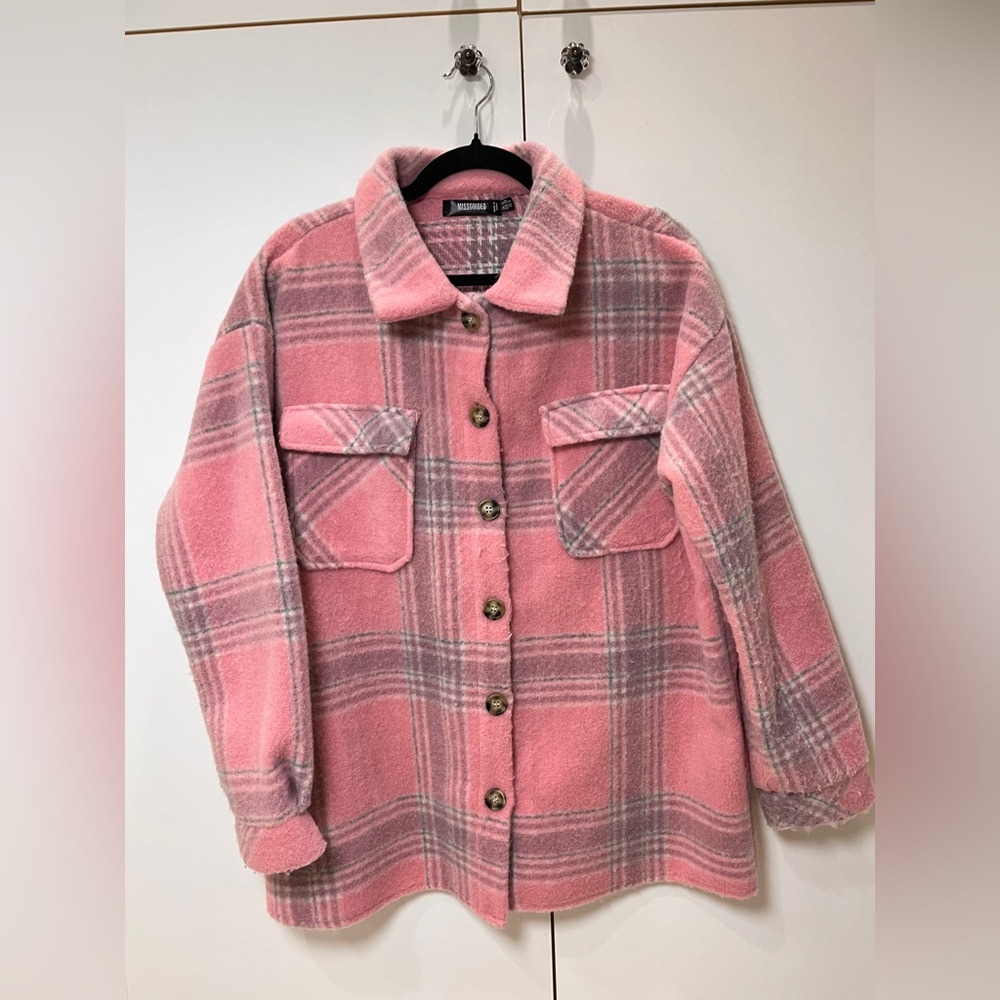 Pink Plaid Button-Up Jacket